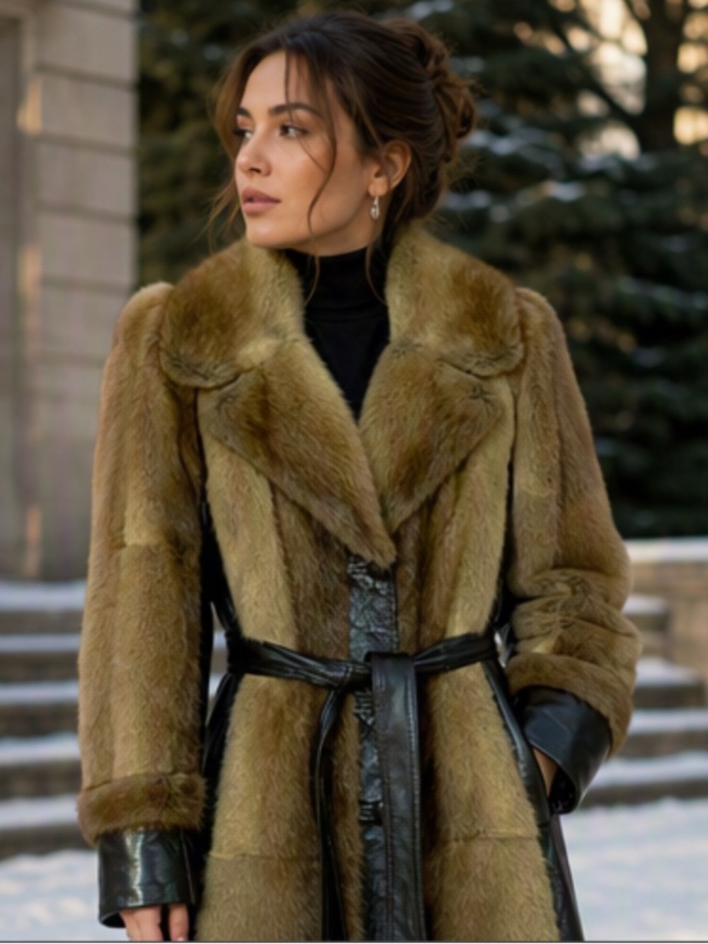 🌹 Genuine Brown Fur & Leather Vintage 70s Coat 🌹